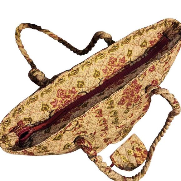 Naples Bag Company gold patterned Quilted top zip tote purse twisted handle - Picture 8 of 9